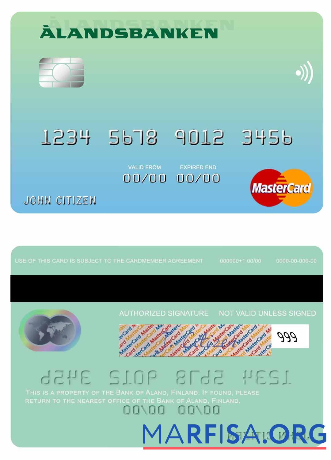 Realistic Finland Bank of Aland mastercard download for verification